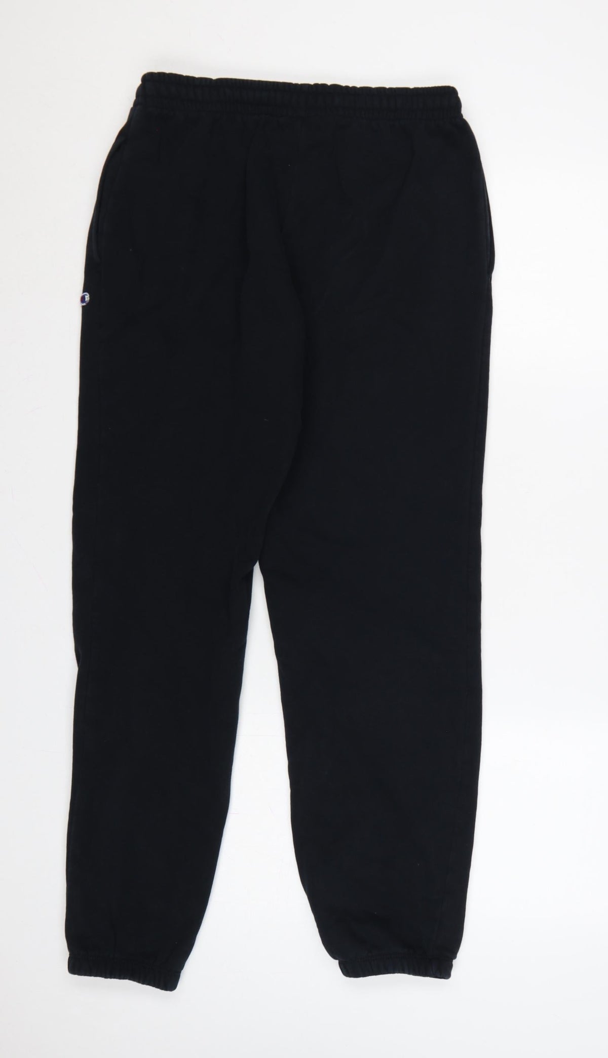 Brand and care label for Champion Men’s Black M Jogger Sweatpants Drawstring Logo Cuffed