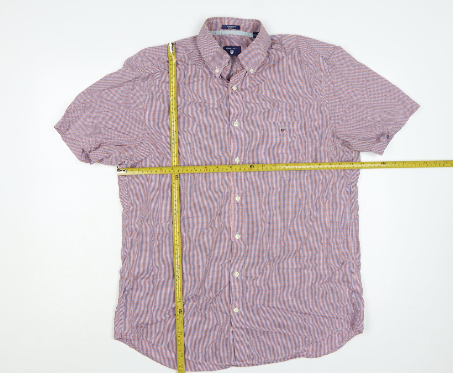 GANT Men’s L Red Blue Check Cotton Button-Down Short Sleeve Shirt