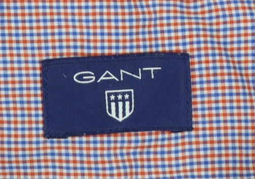 GANT Men’s L Red Blue Check Cotton Button-Down Short Sleeve Shirt