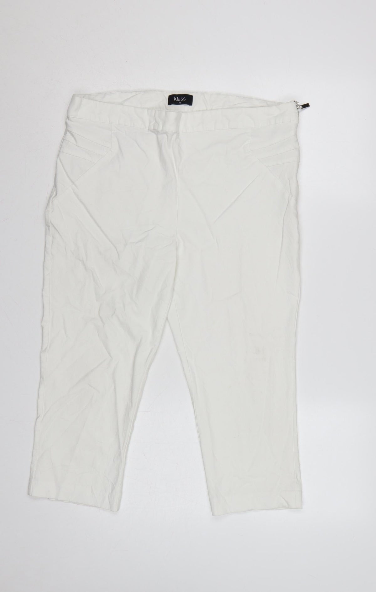 Klass Women’s White Size 16 Capri Tapered Trousers Side Zip