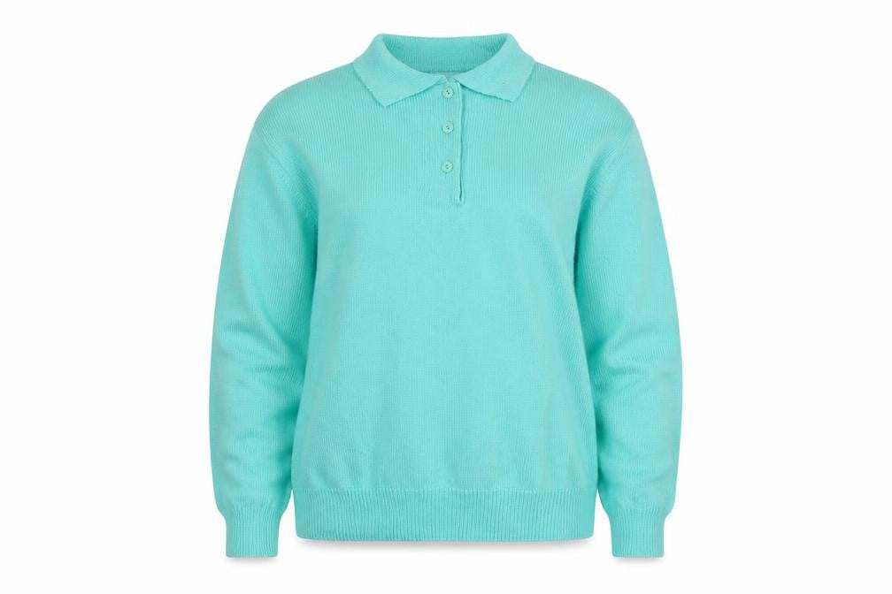 Damart Women Blue Size 12 Henley Collared Acrylic Knit Jumper Long Sleeve