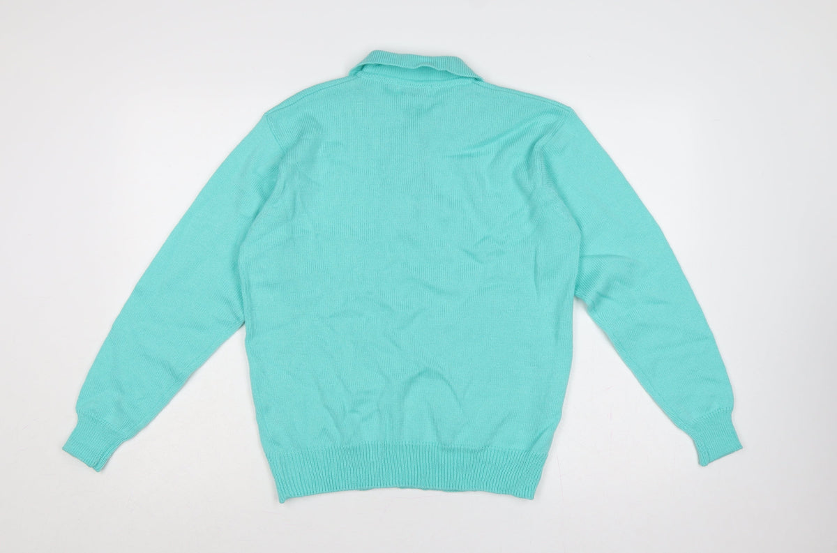 Damart Women Blue Size 12 Henley Collared Acrylic Knit Jumper Long Sleeve