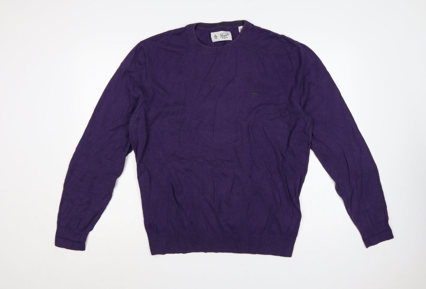 Original Penguin Men Purple XXL Cotton Crew Neck Logo Pullover Jumper