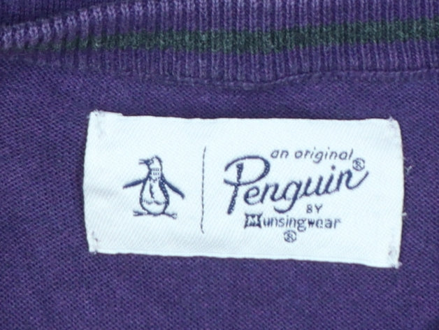 Original Penguin Men Purple XXL Cotton Crew Neck Logo Pullover Jumper