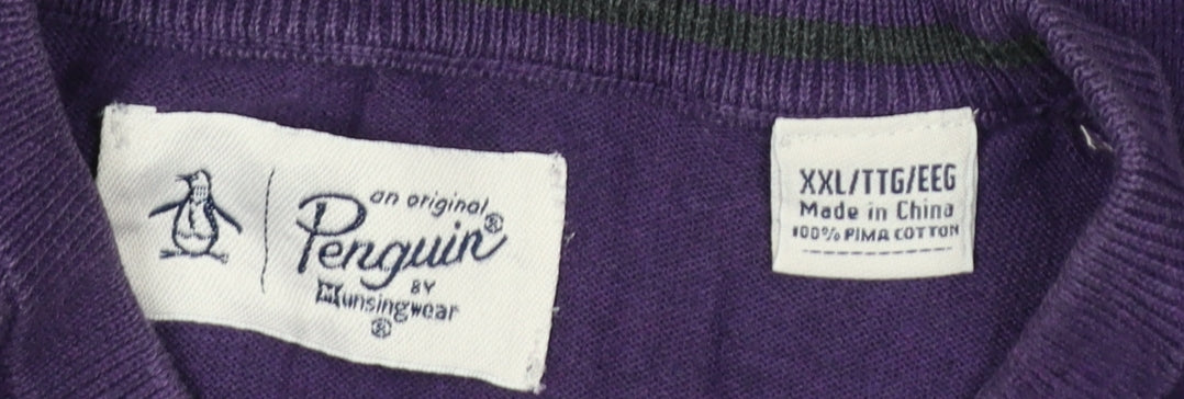 Original Penguin Men Purple XXL Cotton Crew Neck Logo Pullover Jumper