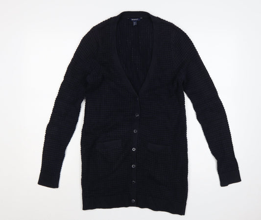 GANT Women’s Navy Blue S Waffle Knit V-Neck Button Cardigan