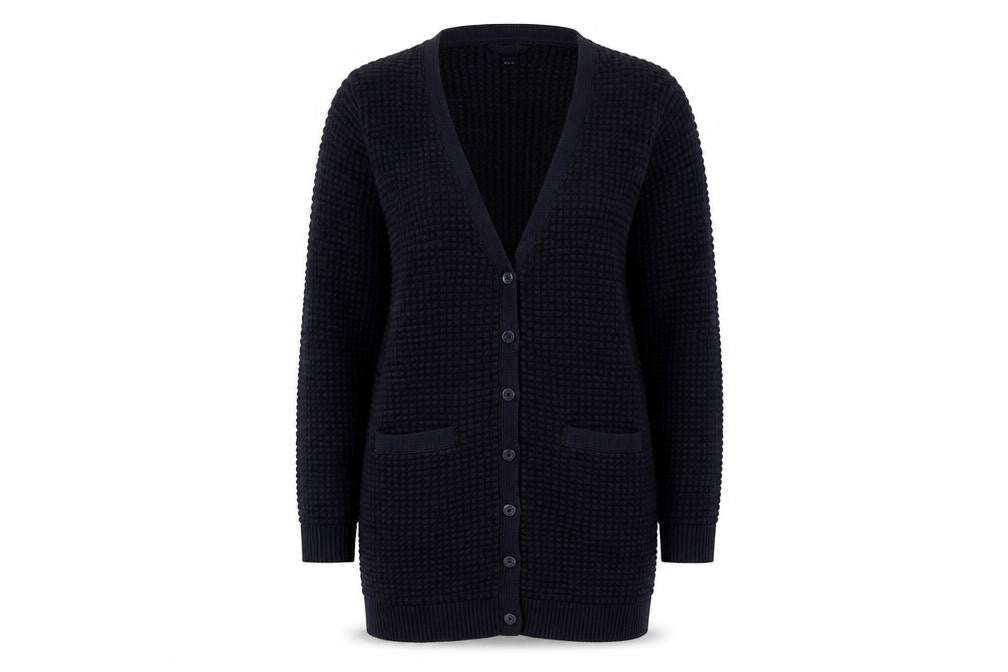 GANT Women’s Navy Blue S Waffle Knit V-Neck Button Cardigan