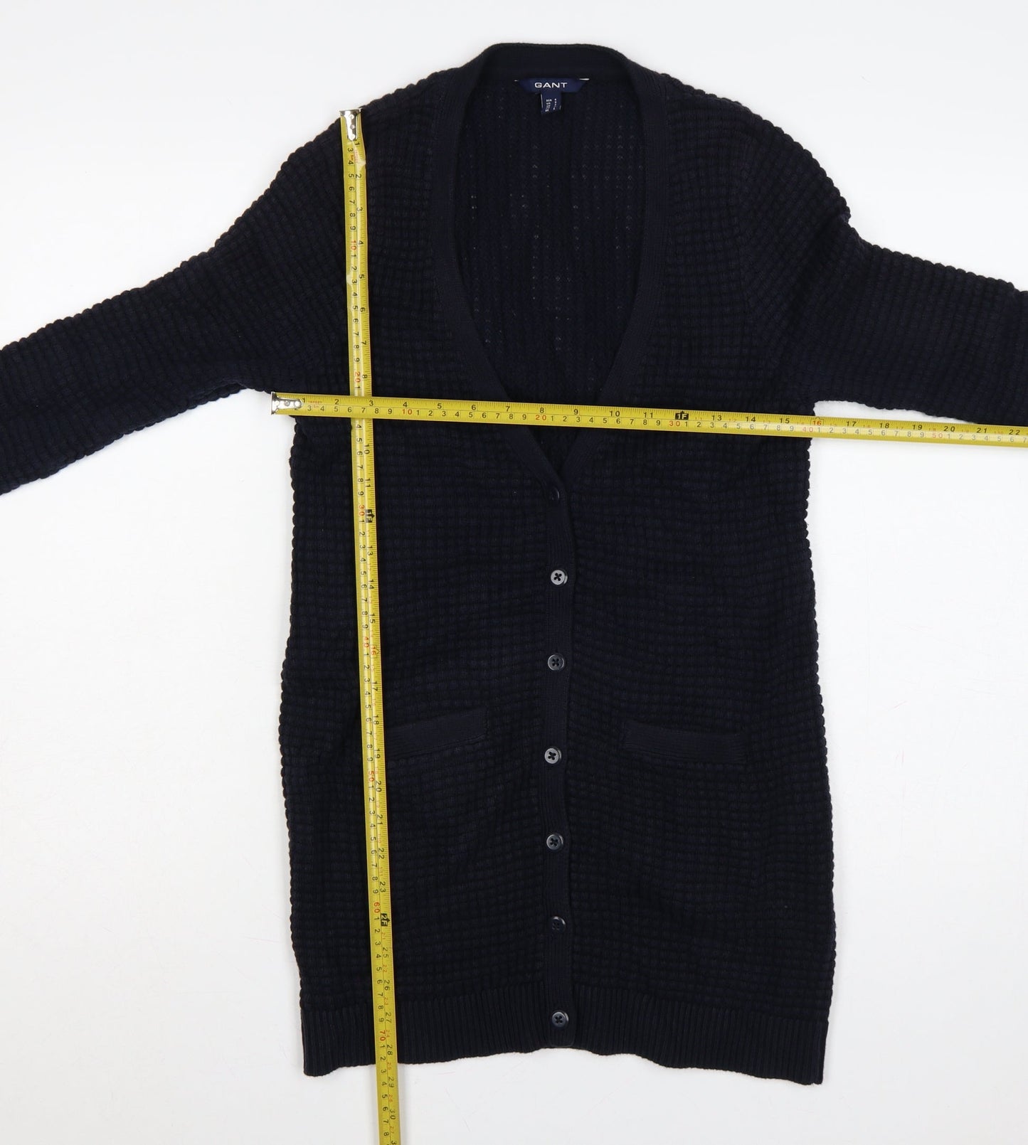 GANT Women’s Navy Blue S Waffle Knit V-Neck Button Cardigan
