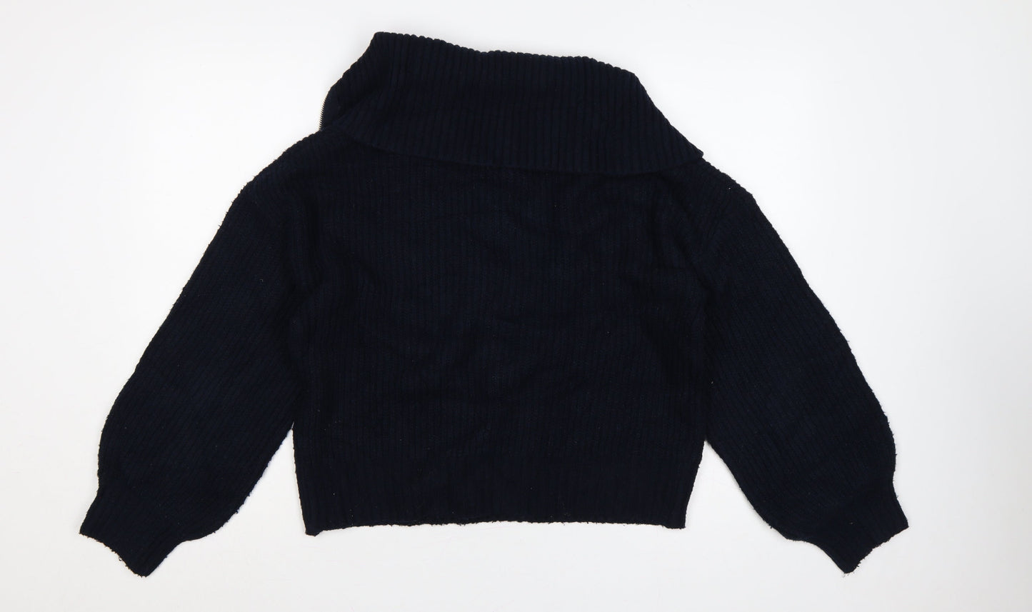 French Connection Women’s Blue M Rib Knit 1/4 Zip High Neck Jumper