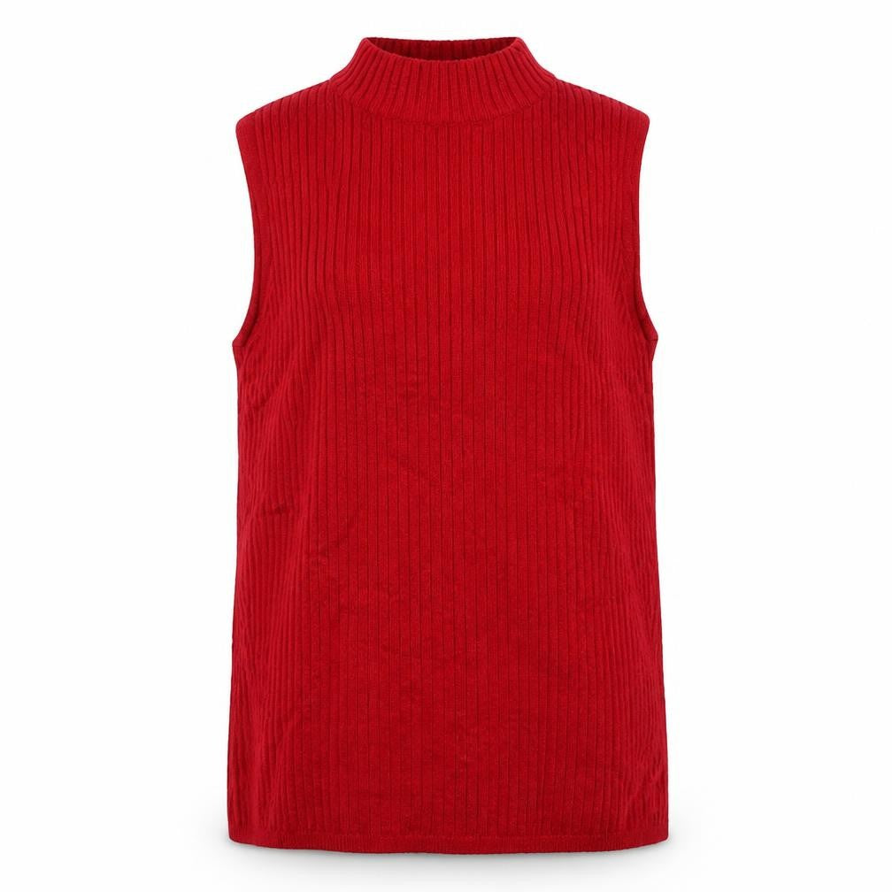 Marks & Spencer Women Red UK 14 Ribbed Mock Neck Sleeveless Knit Vest