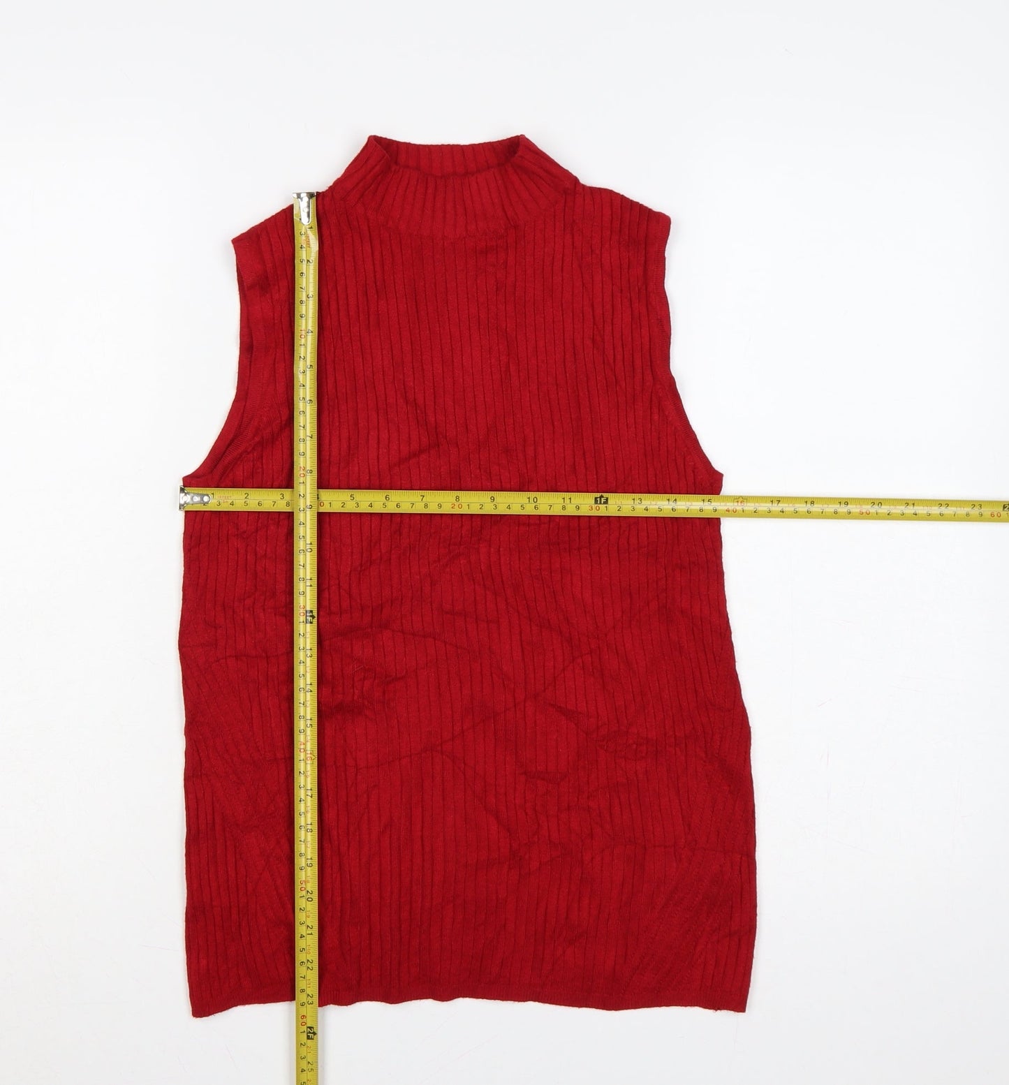 Marks & Spencer Women Red UK 14 Ribbed Mock Neck Sleeveless Knit Vest