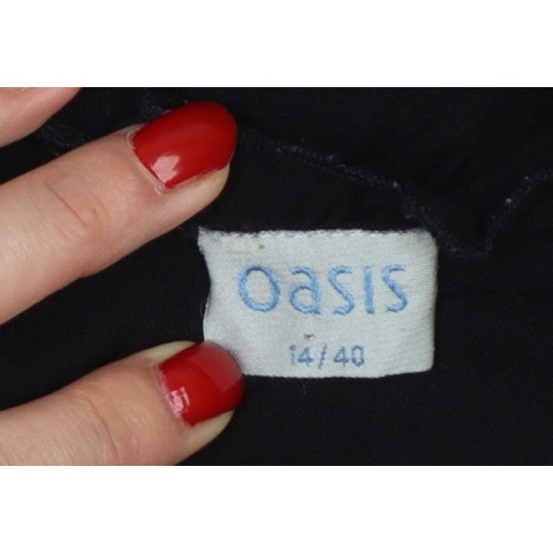 Oasis Women Black UK 14 Slim Basic Ruffle Trim Cap Sleeve T-Shirt