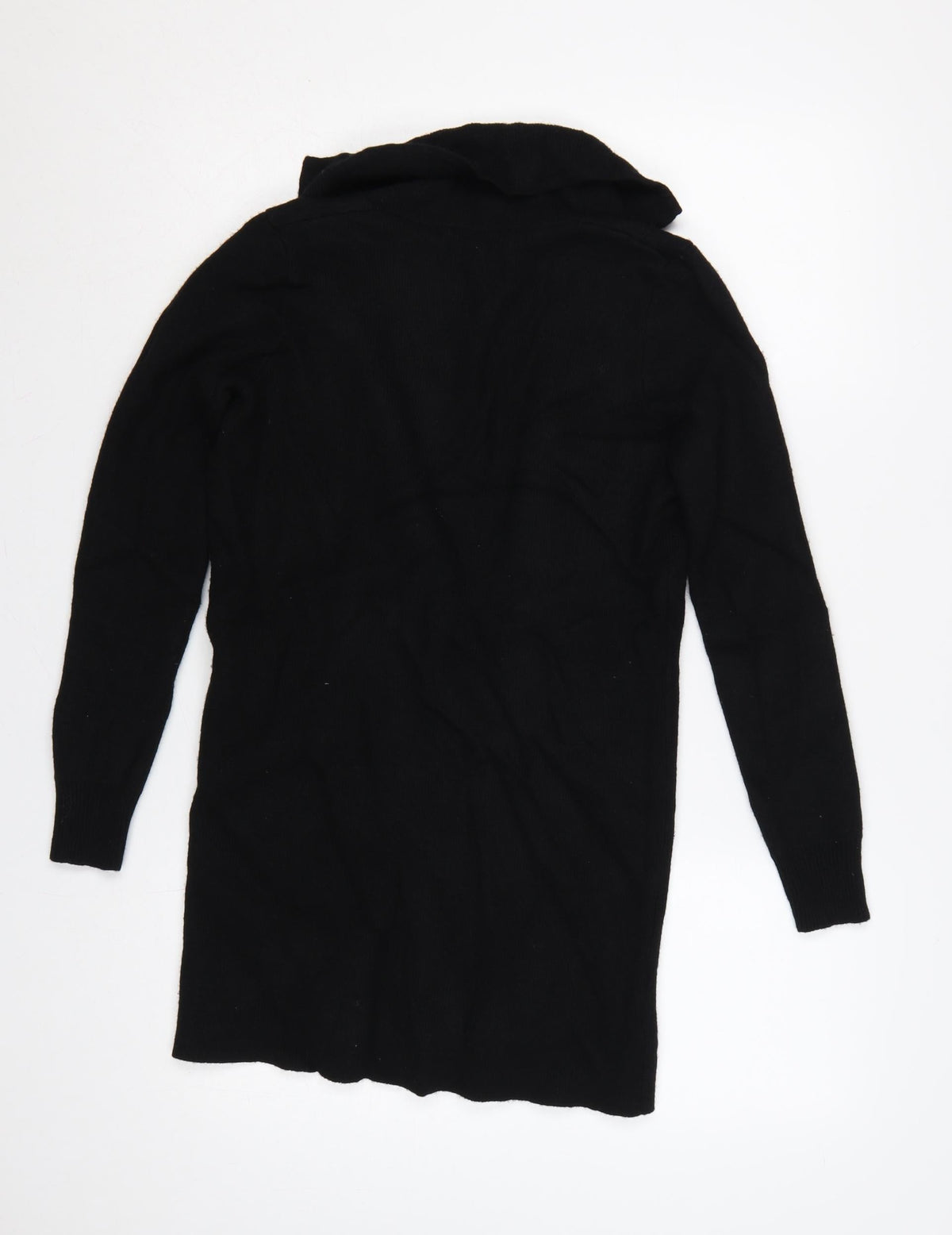Jaeger Women’s Black S Long Open Knit Cardigan Gold Zip Pockets