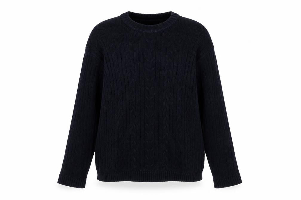 Vintage Marks & Spencer Women Navy UK 14 Cable-Knit Cotton Jumper