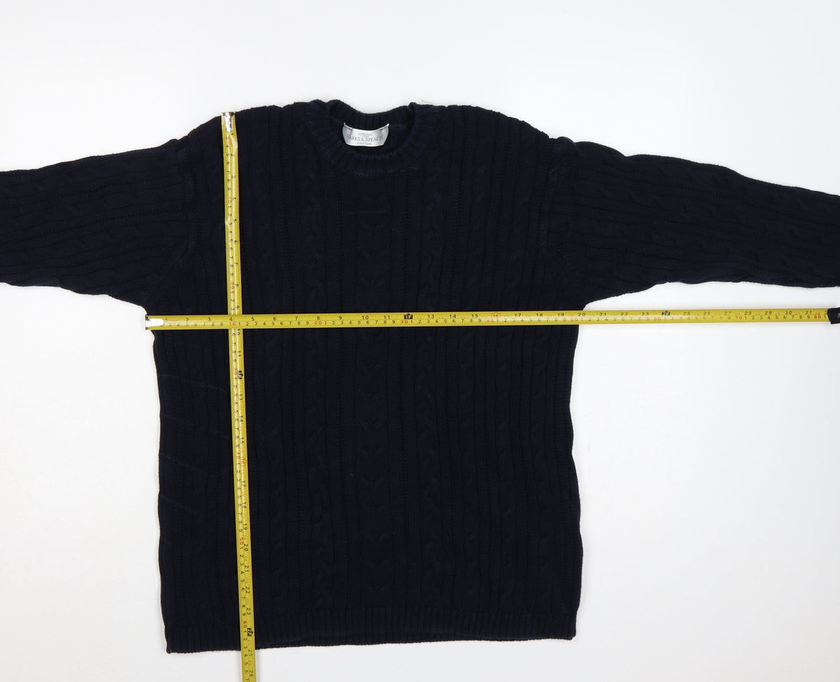 Vintage Marks & Spencer Women Navy UK 14 Cable-Knit Cotton Jumper