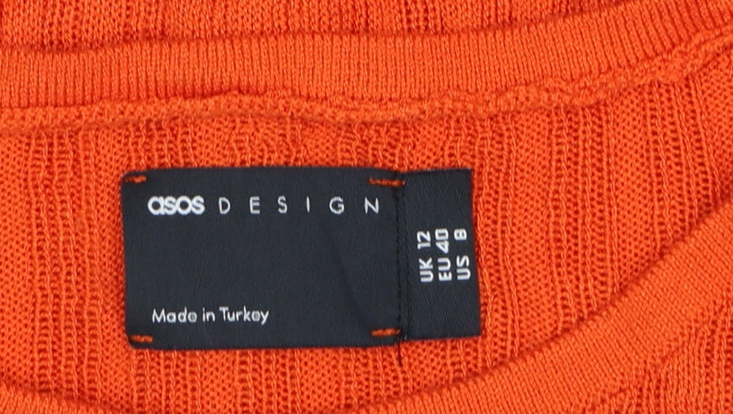 Brand and care label for ASOS Design Women’s Orange Ribbed Crew Neck Slim Knit Jumper UK 12