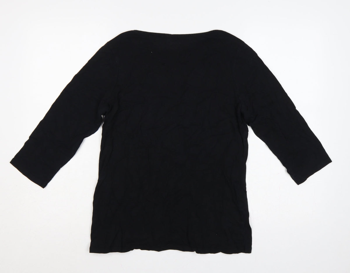 Fat Face Women’s Black UK 14 Cotton Modal 3/4 Sleeve Tunic T-Shirt