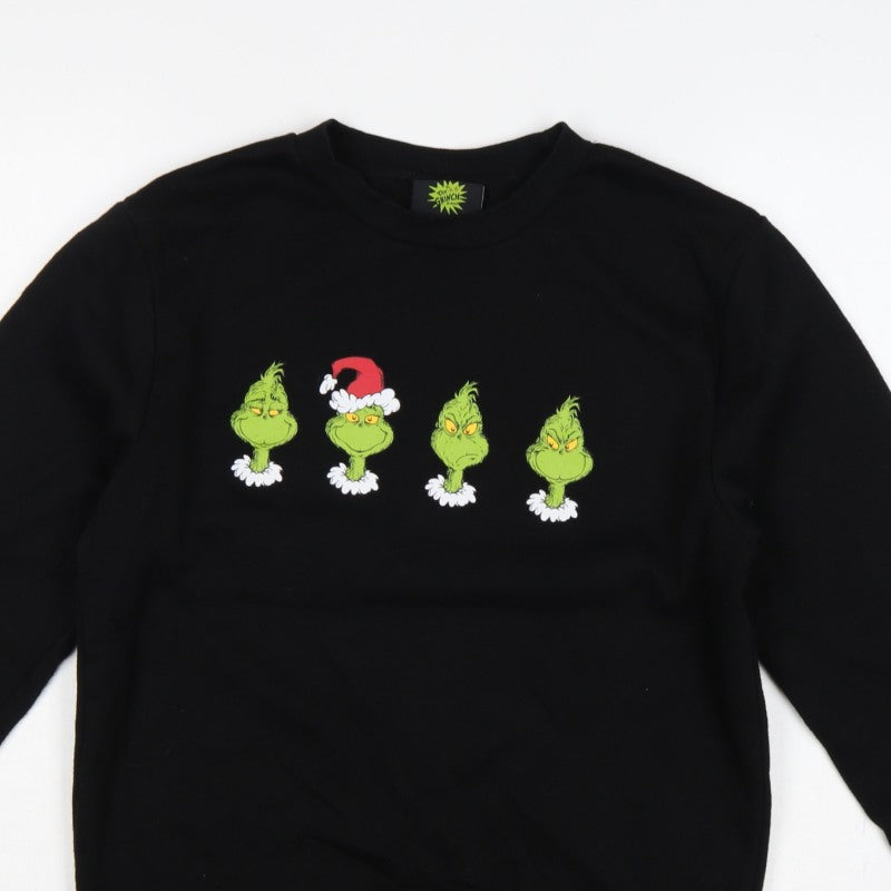 Additional view of The Grinch Men’s Black S Christmas Graphic Print Crew Neck Sweatshirt