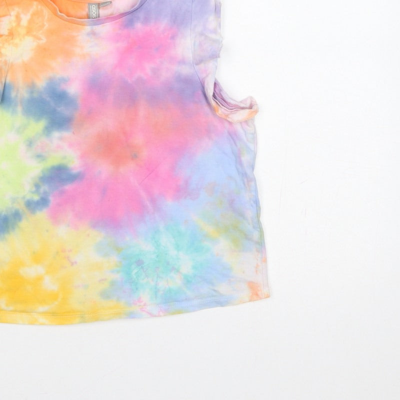 ASOS Women Multicoloured Tie Dye Ruffle Sleeve T-Shirt UK 10