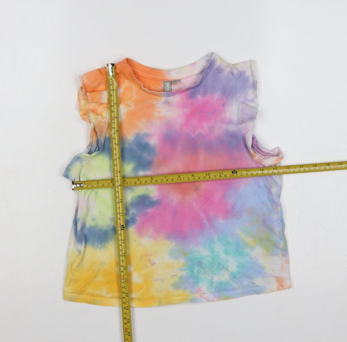ASOS Women Multicoloured Tie Dye Ruffle Sleeve T-Shirt UK 10