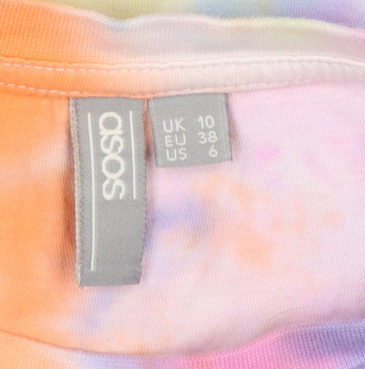 ASOS Women Multicoloured Tie Dye Ruffle Sleeve T-Shirt UK 10