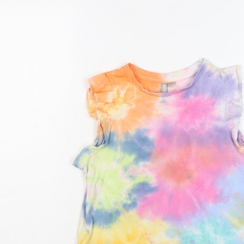 ASOS Women Multicoloured Tie Dye Ruffle Sleeve T-Shirt UK 10