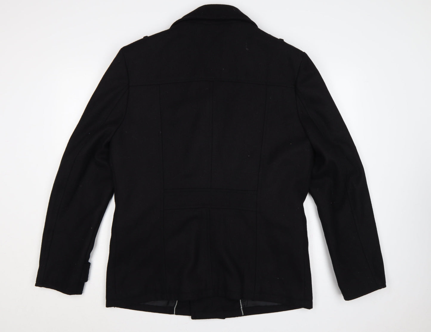 Peacocks Men’s Black M Wool Blend Pea Coat Double Breasted