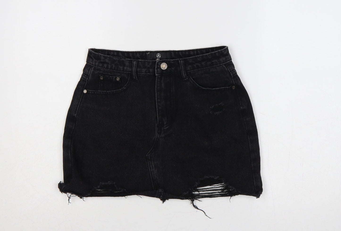 Missguided Women Black UK 8 High Rise Distressed Denim Mini Pencil Skirt