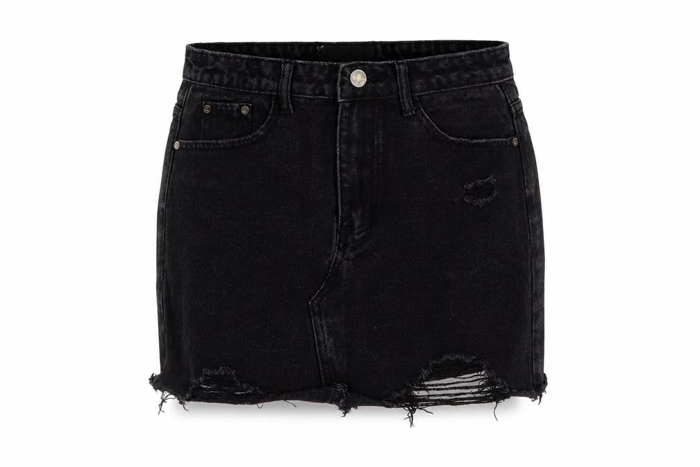Missguided Women Black UK 8 High Rise Distressed Denim Mini Pencil Skirt
