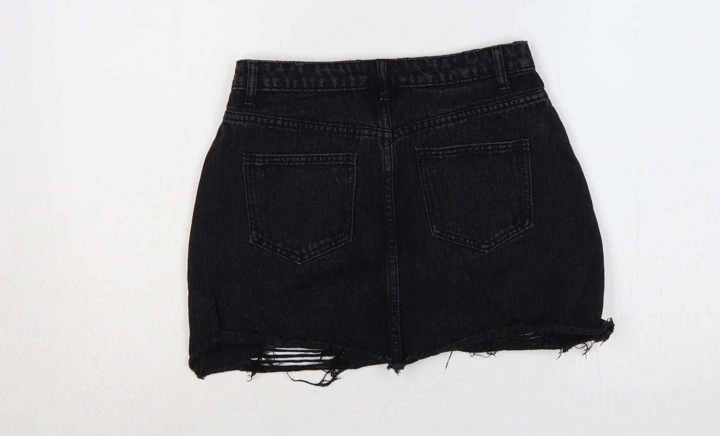 Missguided Women Black UK 8 High Rise Distressed Denim Mini Pencil Skirt