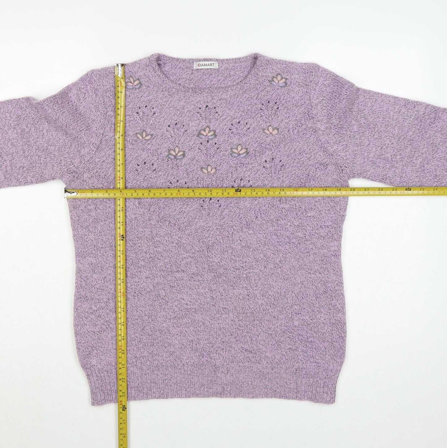 Damart Women Purple UK 16 Floral Embroidered Knit Pullover Jumper