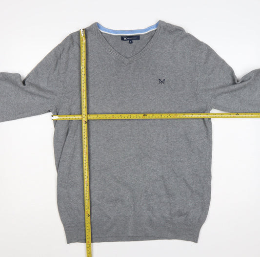 Crew Clothing Company Men’s Grey L Cotton Cashmere V-Neck Pullover Jumper