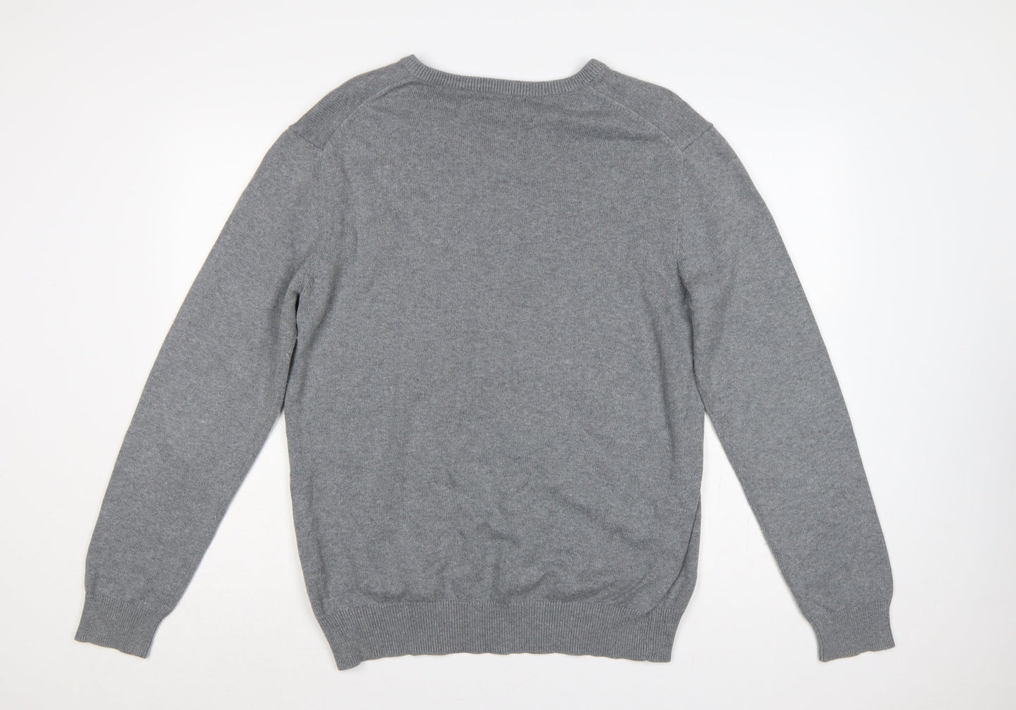 Crew Clothing Company Men’s Grey L Cotton Cashmere V-Neck Pullover Jumper