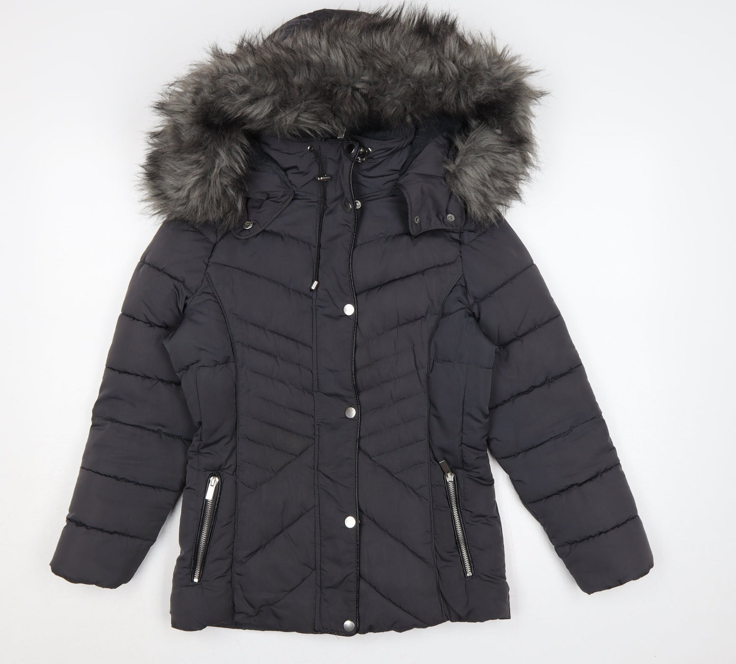 New Look Women’s Black Petite UK 8 Hooded Faux Fur Puffer Coat