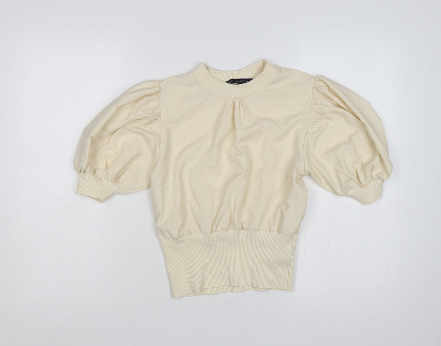 French Connection Women Ivory XS Puff Sleeve High Neck Blouse