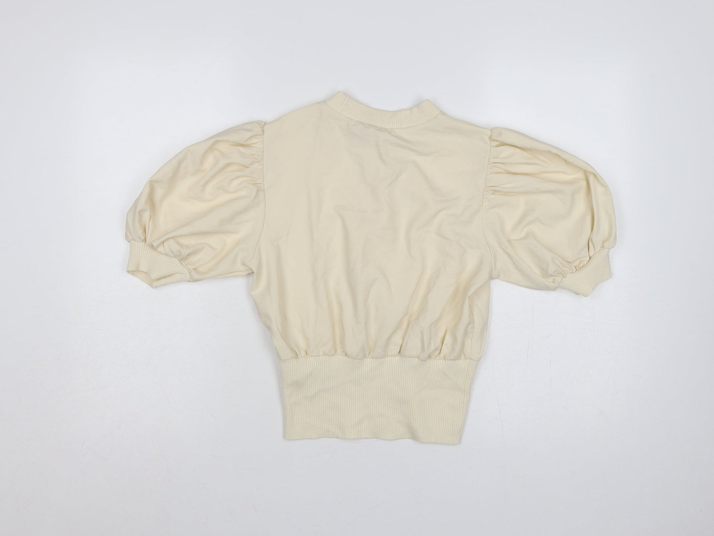 French Connection Women Ivory XS Puff Sleeve High Neck Blouse