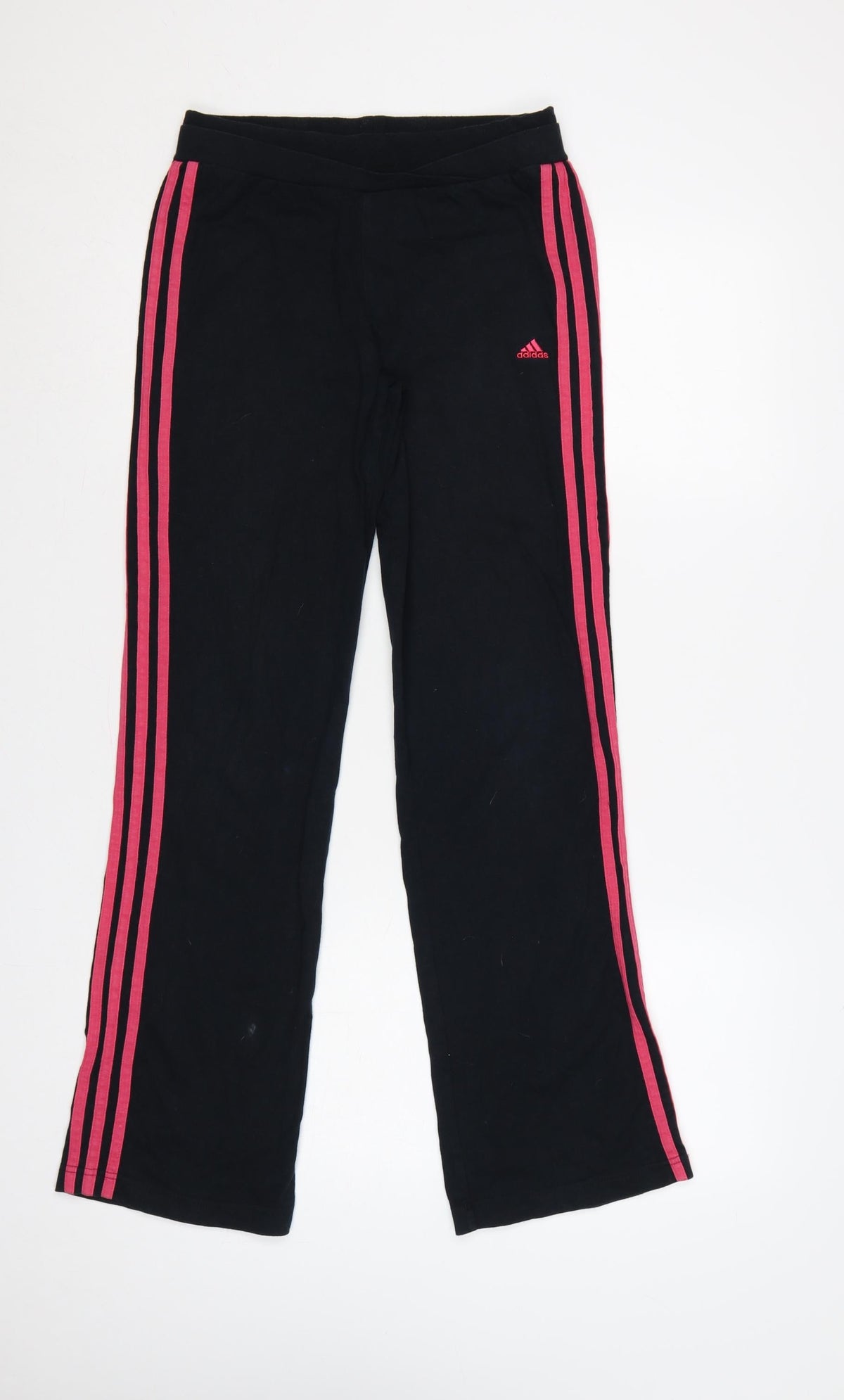 Back view of adidas girls’ black pink 3 stripe sweatpants uk 13-14 years