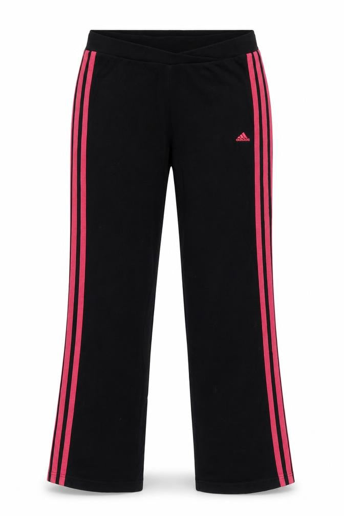 Front view of adidas girls’ black pink 3 stripe sweatpants uk 13-14 years