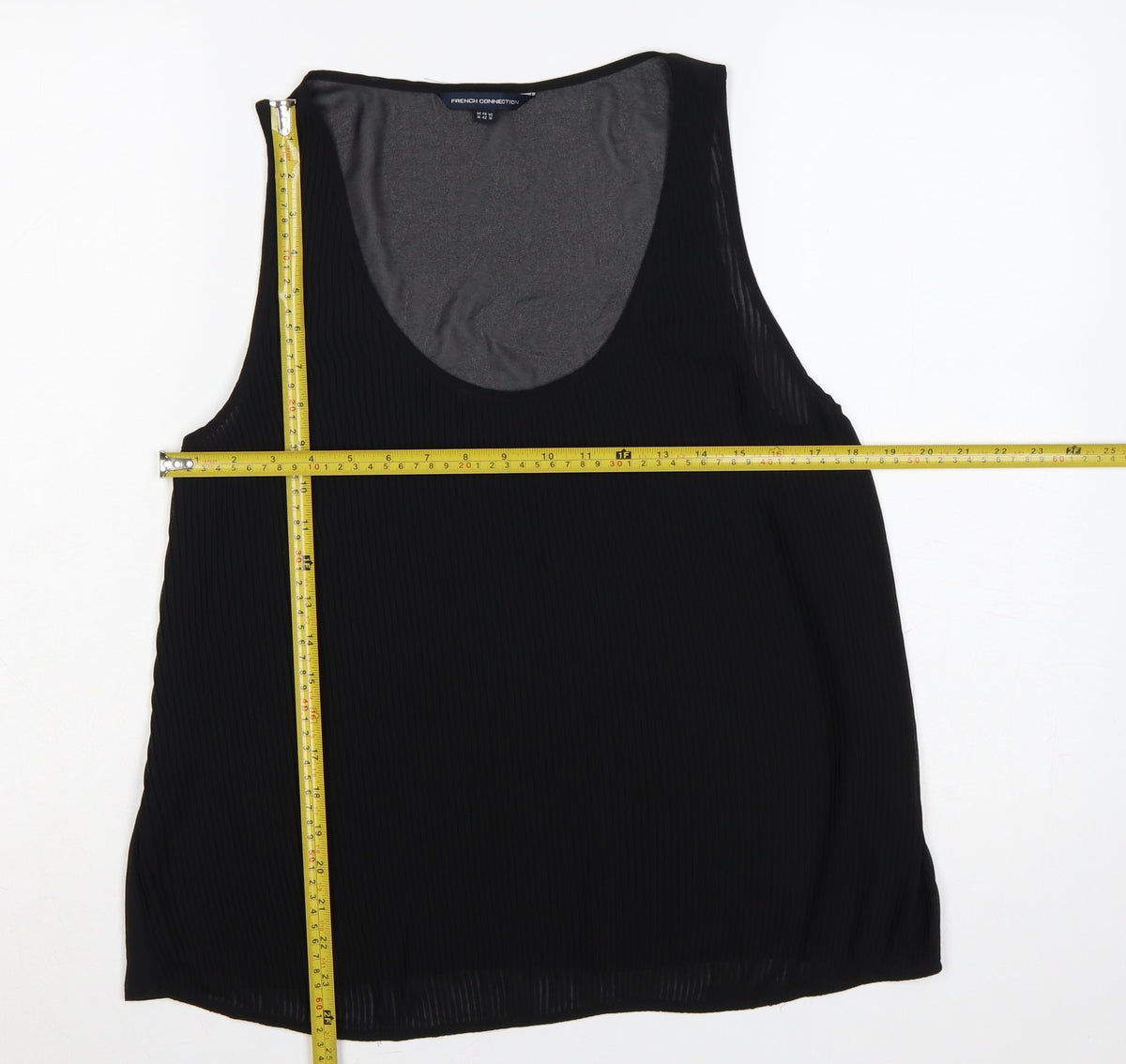 French Connection Women Black UK 14 Pleated Sheer Scoop Neck Tank Top