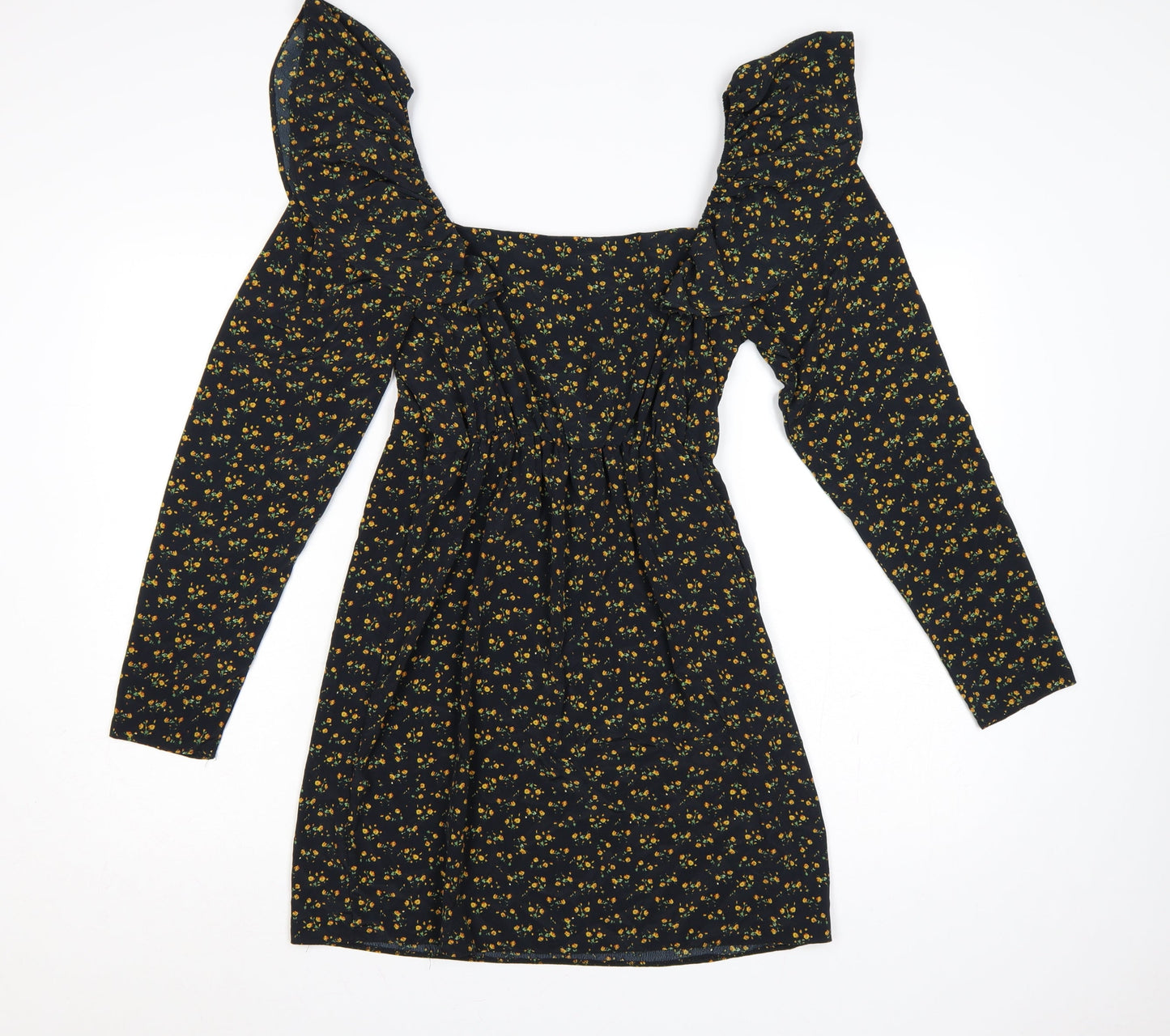 Miss Selfridge Women Black Floral UK 10 Fit & Flare Mini Dress