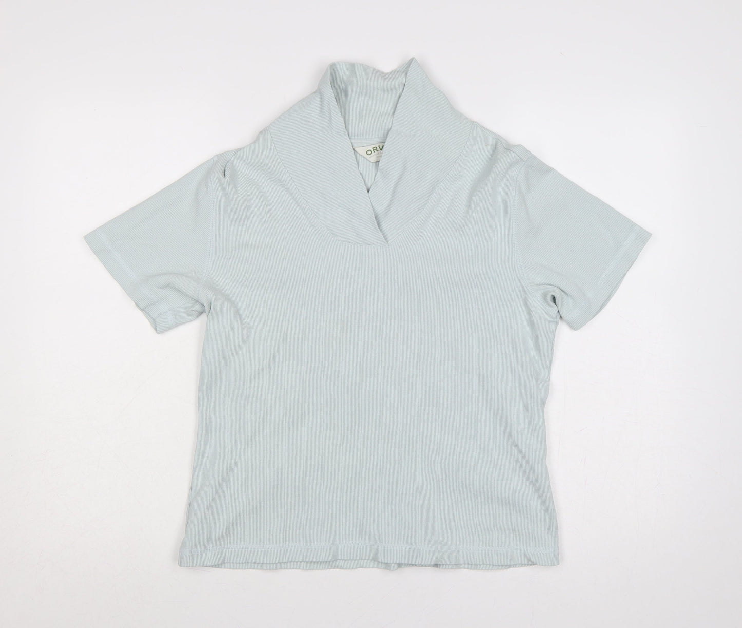 Orvis Women Blue M Ribbed Cotton Blend Short Sleeve Polo Top