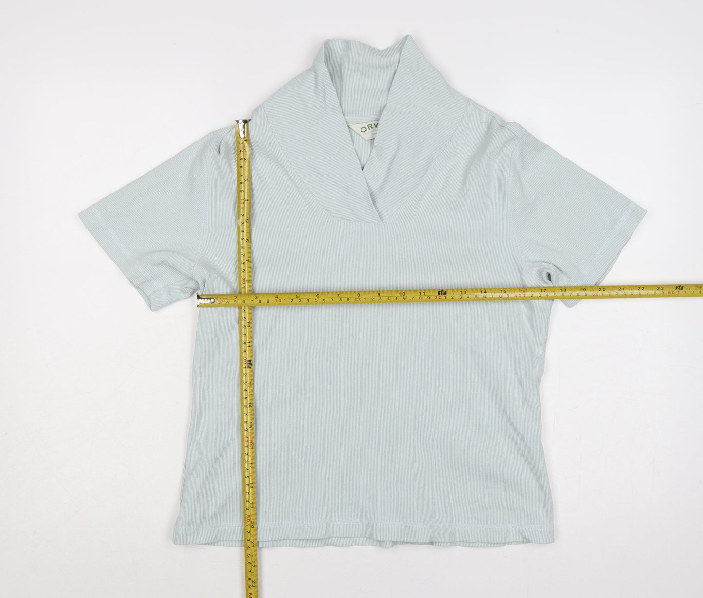 Orvis Women Blue M Ribbed Cotton Blend Short Sleeve Polo Top