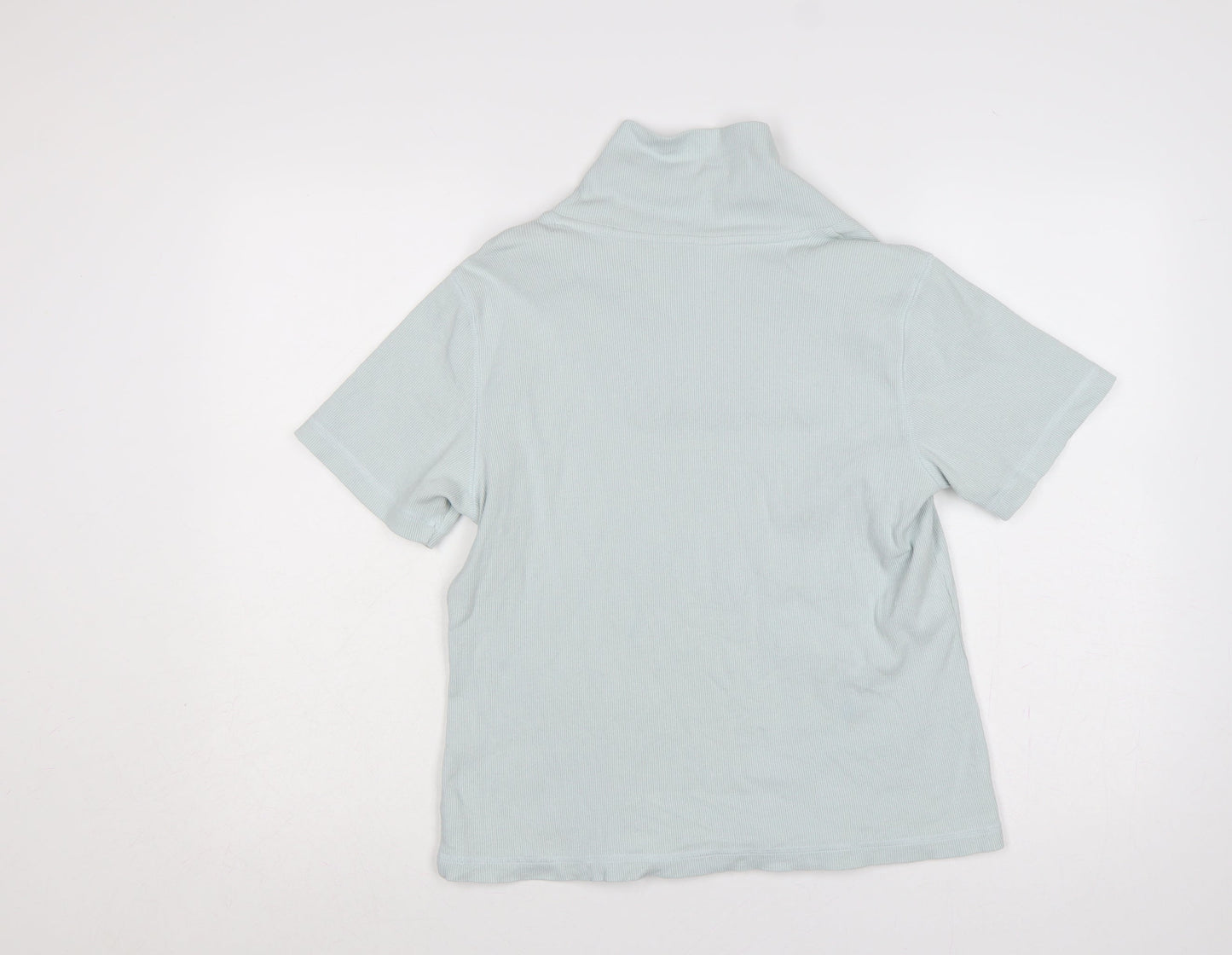 Orvis Women Blue M Ribbed Cotton Blend Short Sleeve Polo Top
