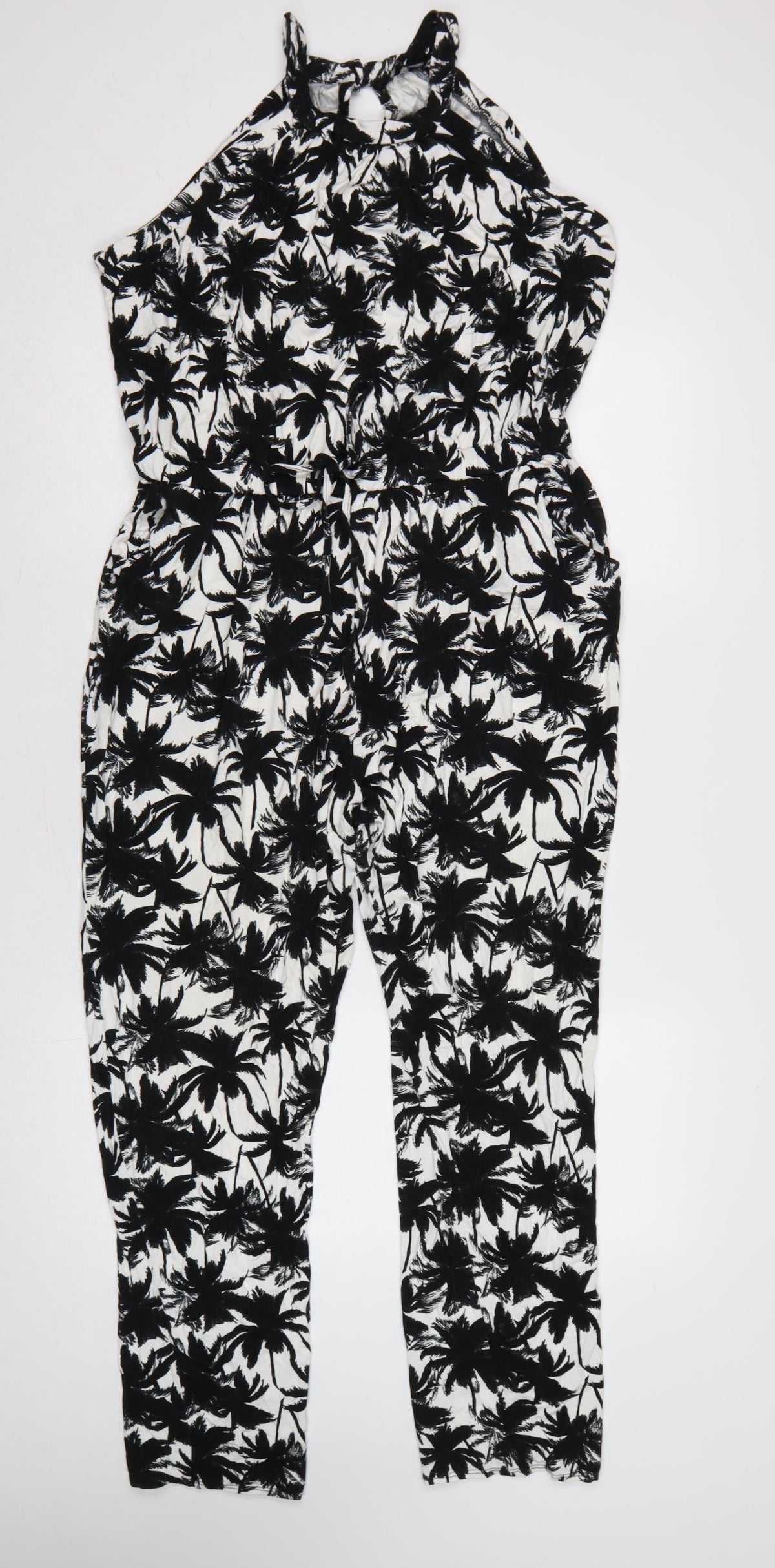Dorothy Perkins Women’s Black White Tropical Halter Jumpsuit UK 18