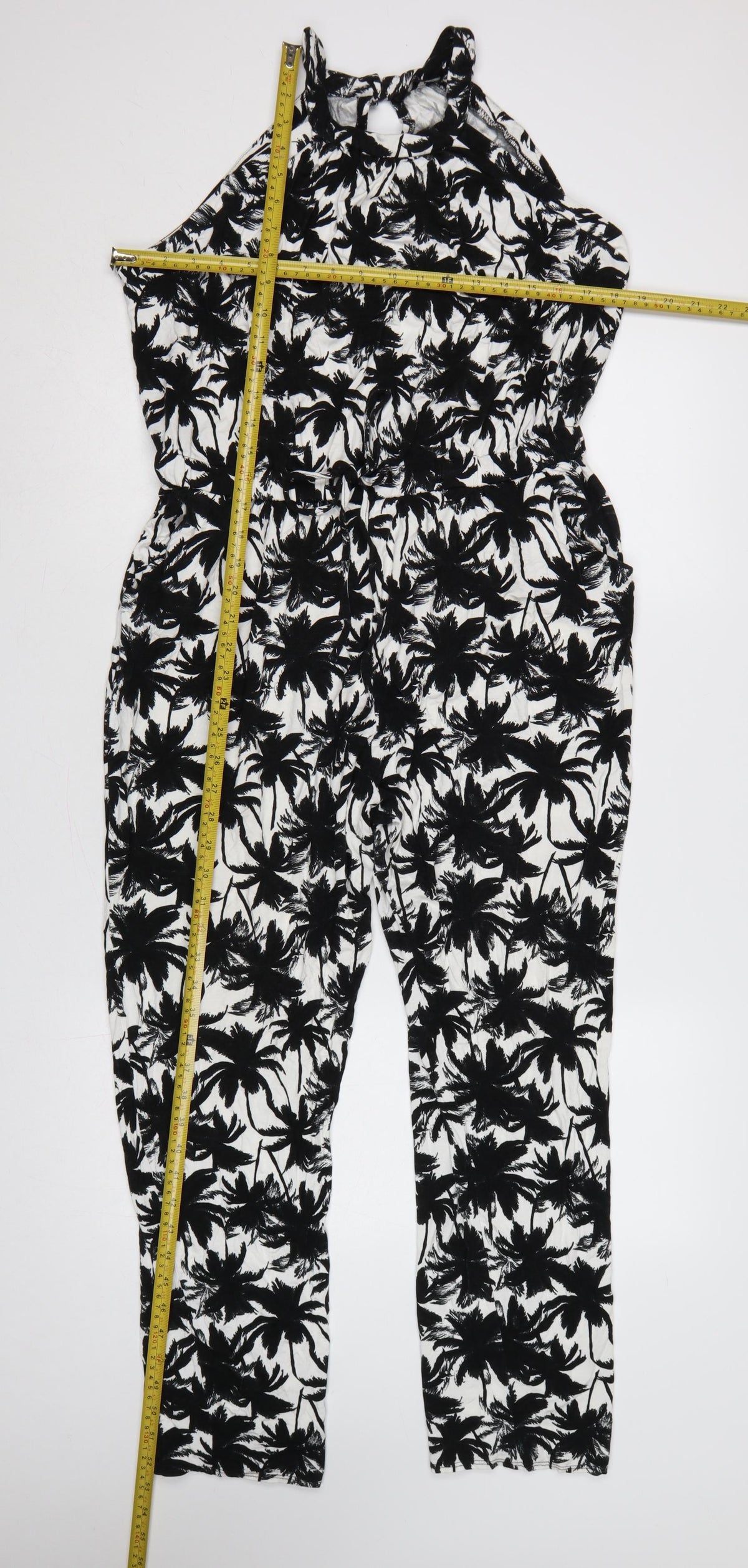Dorothy Perkins Women’s Black White Tropical Halter Jumpsuit UK 18