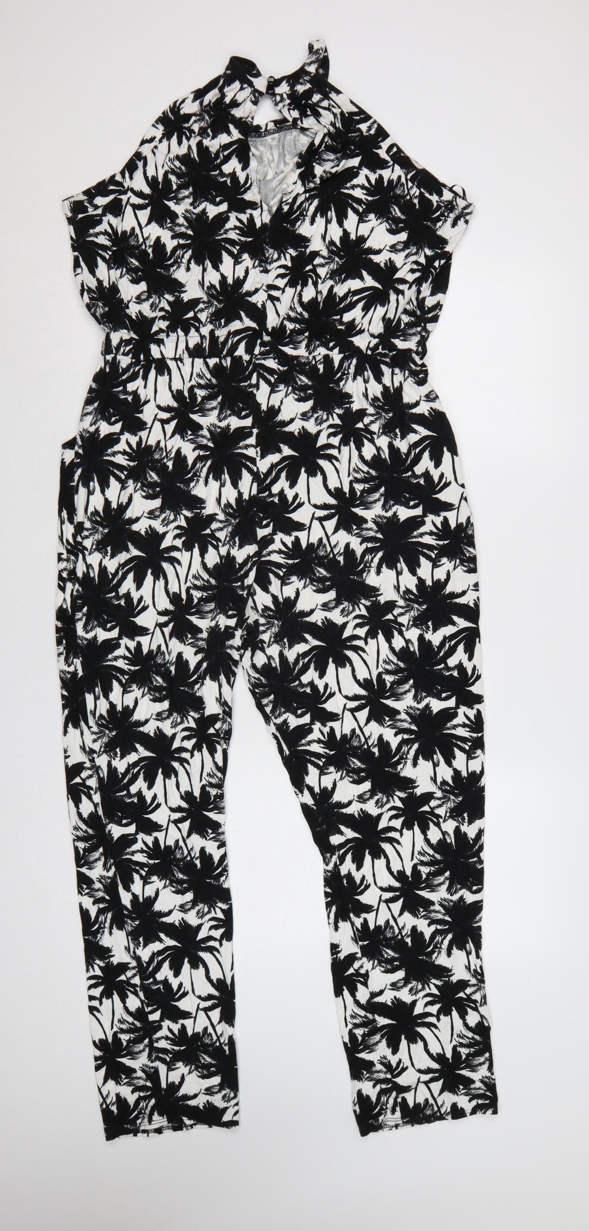 Dorothy Perkins Women’s Black White Tropical Halter Jumpsuit UK 18