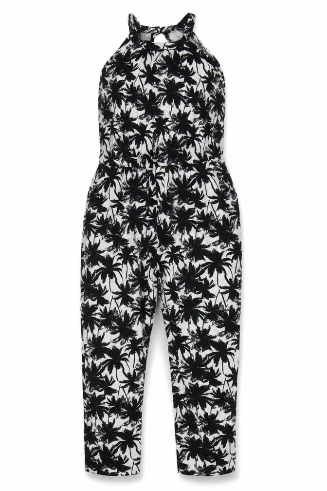 Dorothy Perkins Women’s Black White Tropical Halter Jumpsuit UK 18
