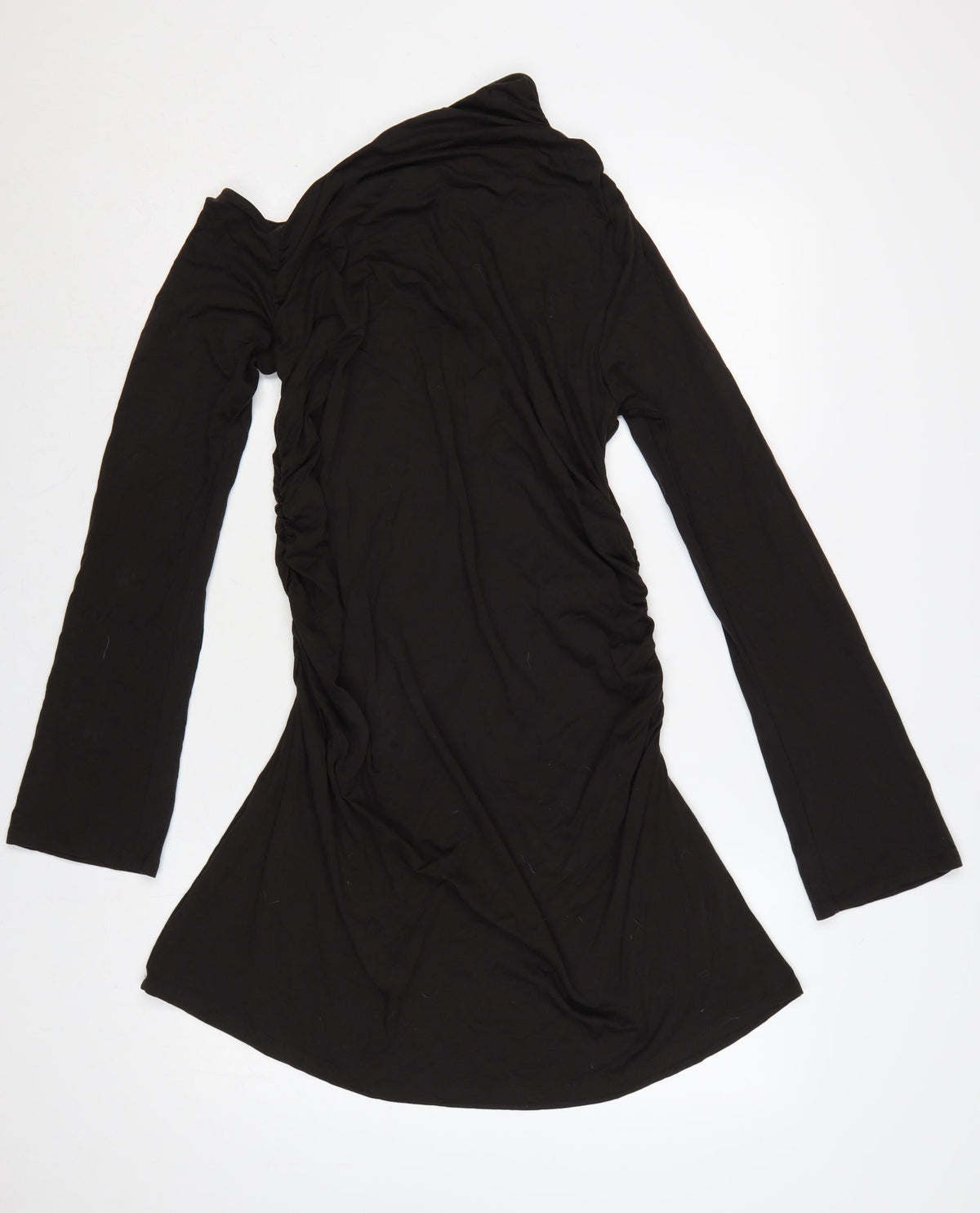 Weekday Women Black XL One Shoulder Ruched Long Sleeve Fit & Flare Dress