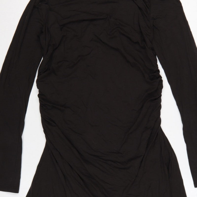 Weekday Women Black XL One Shoulder Ruched Long Sleeve Fit & Flare Dress