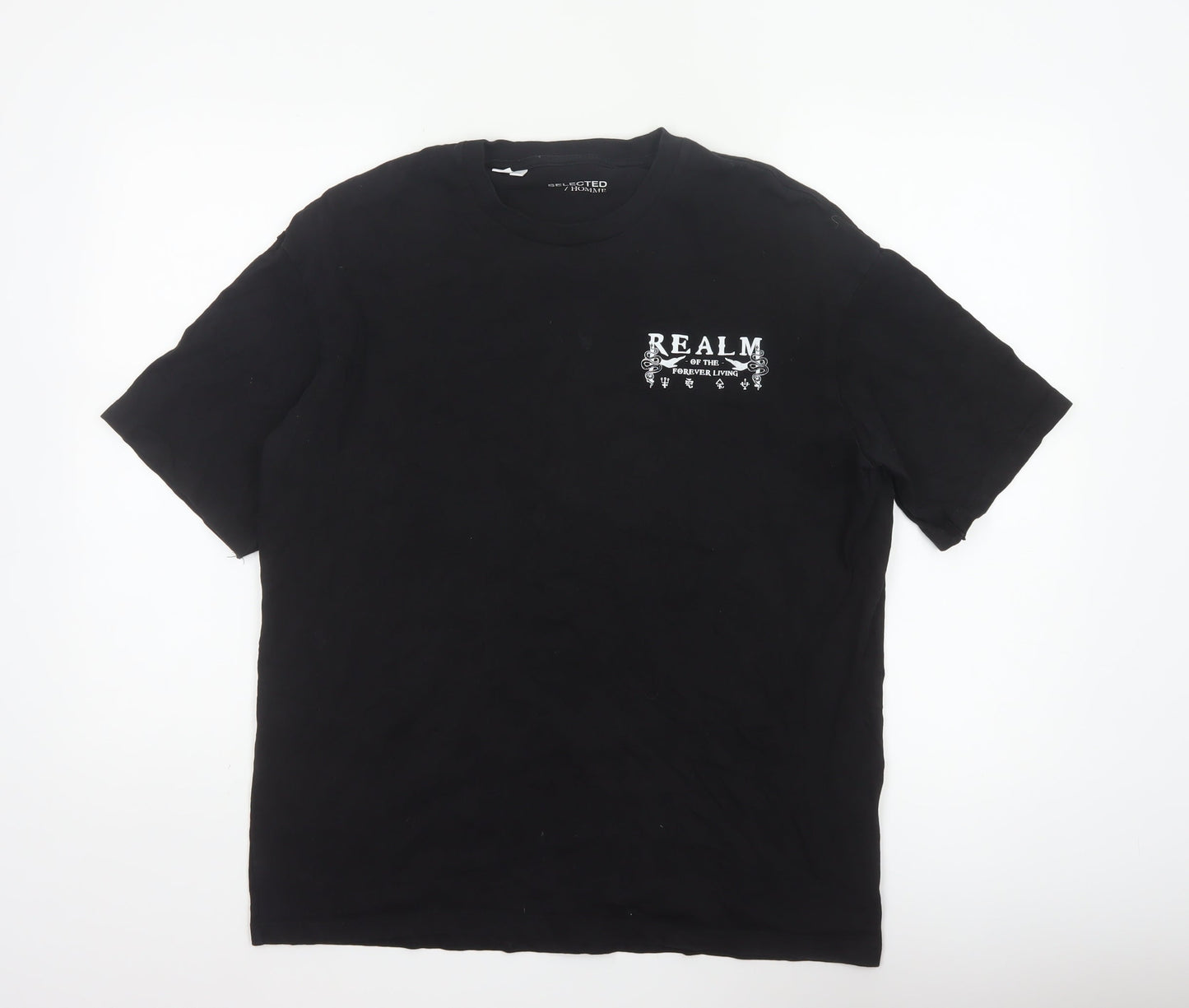 Selected Homme Men Black L Snake Graphic Print Crew Neck T-Shirt Realm